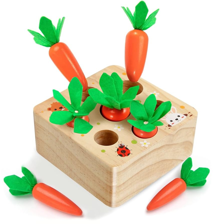 Montessori Toys for 1 Year Old, Montessori Baby Carrots Toy for 6-18 Months, Educational Wooden C... | Amazon (US)