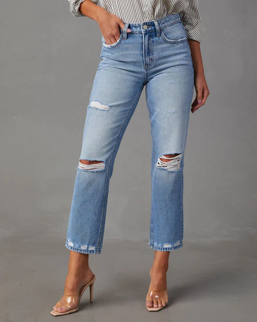 Alena Mid Rise Distressed Cropped Jeans - Medium Wash | VICI