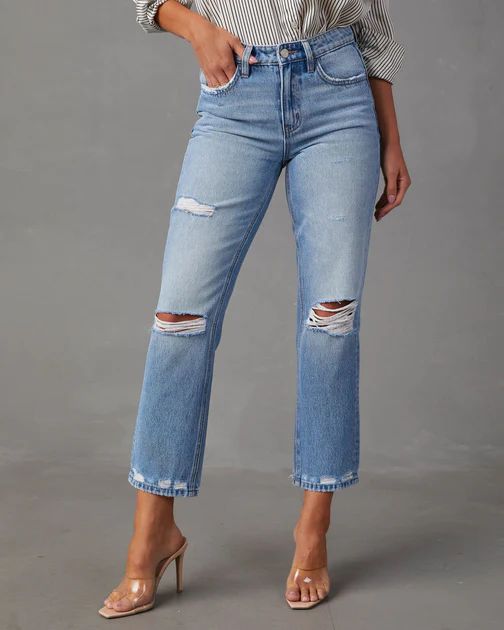 Alena Mid Rise Distressed Cropped Jeans - Medium Wash | VICI Collection