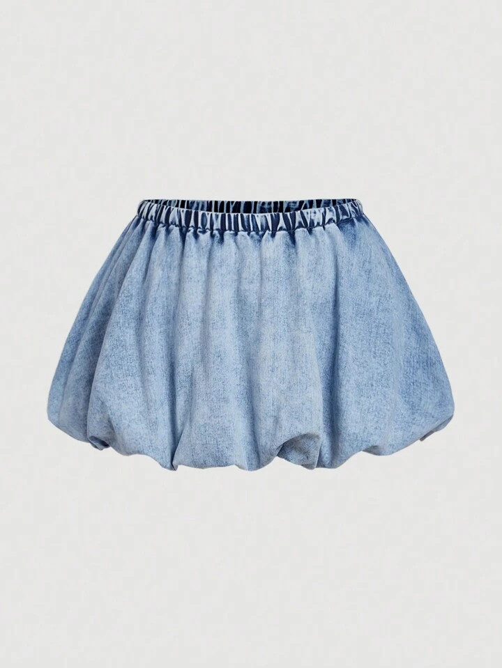 SHEIN MOD Plus Size Casual Low Waist Mini Bubble Denim Skirt, Fluffy Skirt, Christmas Girls Outfi... | SHEIN