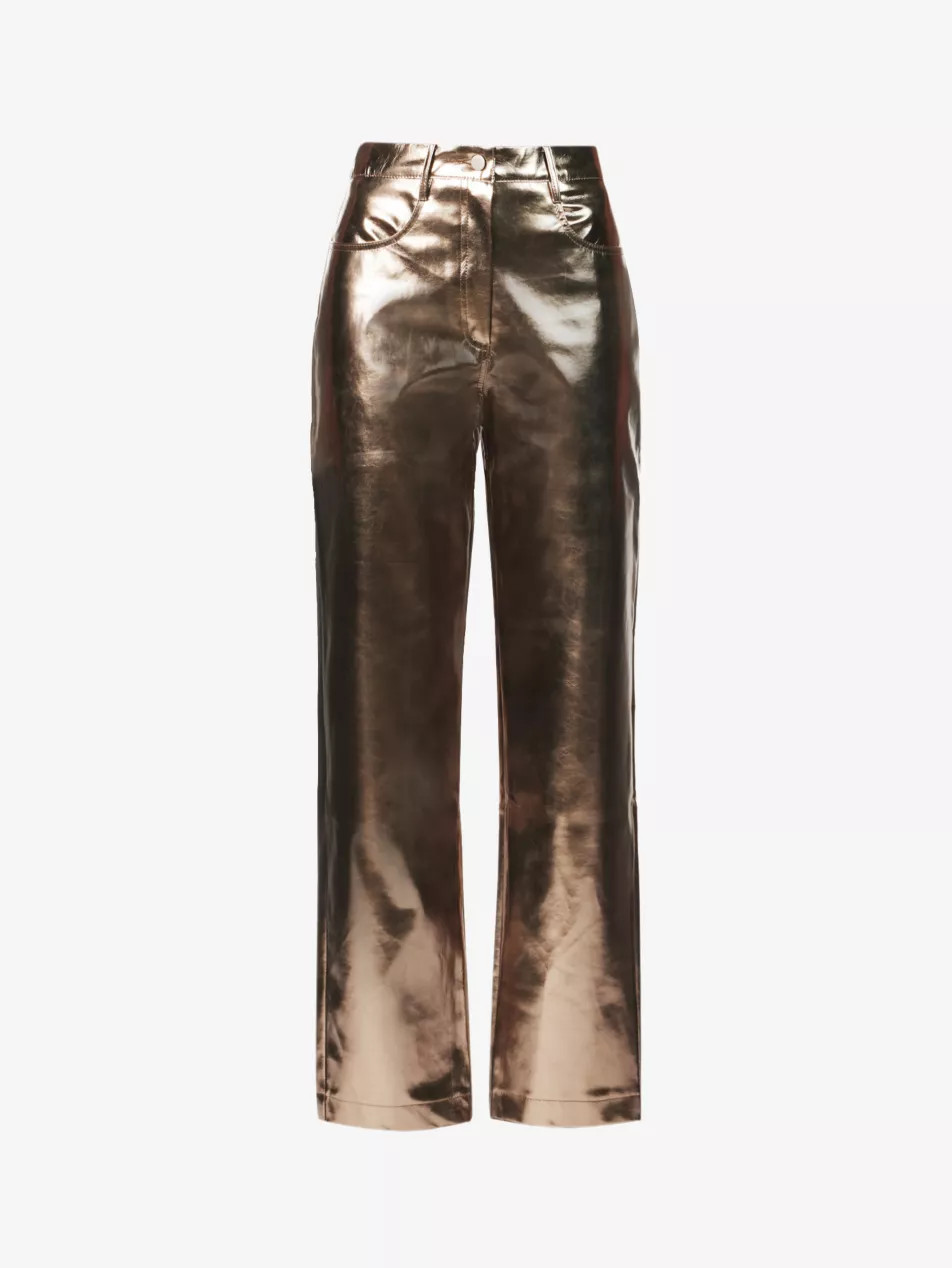 AMY LYNN Lupe metallic high-rise straight-leg faux-leather trousers | Selfridges
