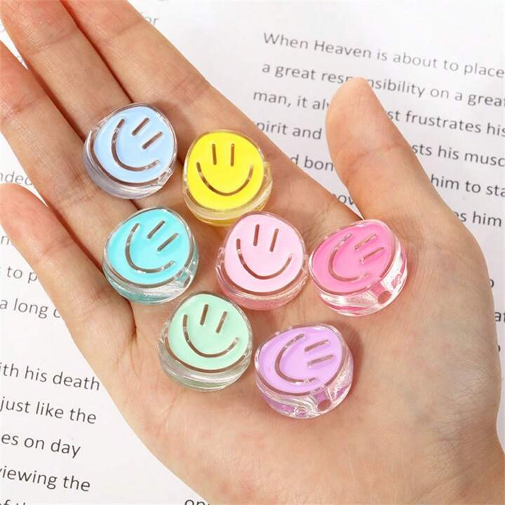 5pcs21*22mm Cute Transparent Acrylic Cartoon Happy Face Beads For DIY Headbands, Bracelets, Neckl... | SHEIN
