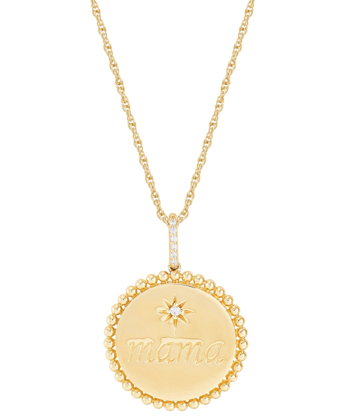 Diamond Accent Mama Disc Pendant Necklace in Sterling Silver or 14k Gold-Plated Sterling Silver, 16" + 2" extender - Gold-Plated Sterling Silver | Macy's