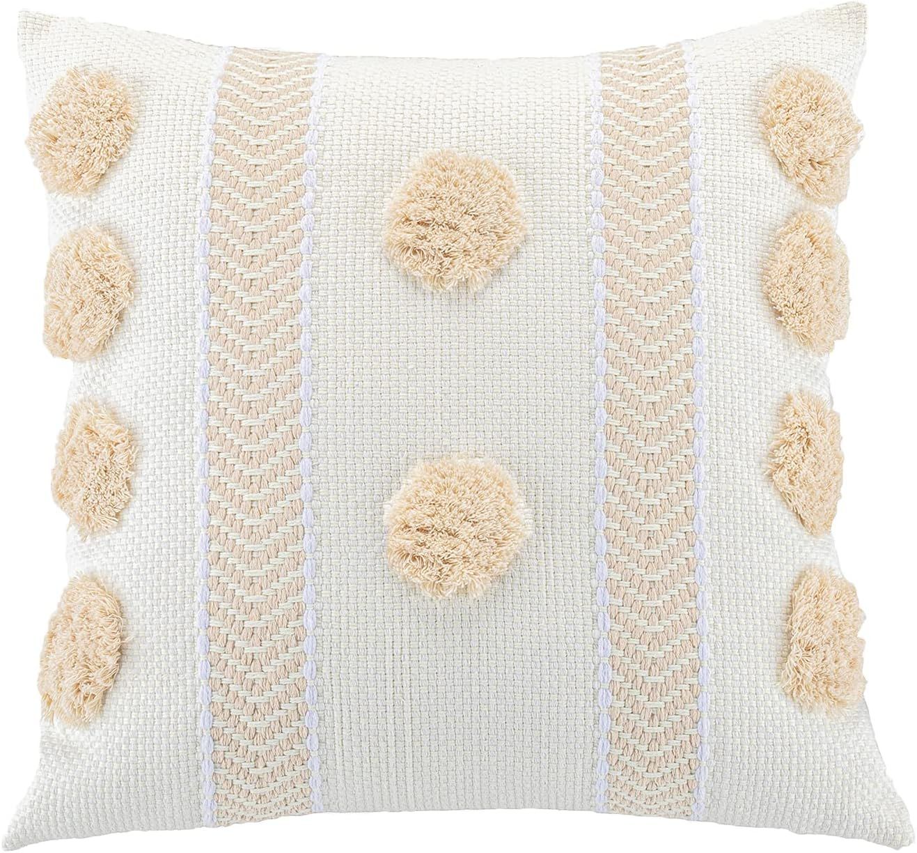 Vfuty Boho Farmhouse Throw Pillow Covers 18x18,Decorative Throw Pillow Cover for Bed Bedroom Neut... | Amazon (US)