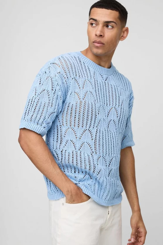 Regular Fit Stitch Interest Open Knitted T-Shirt | boohooMAN (US & Canada)