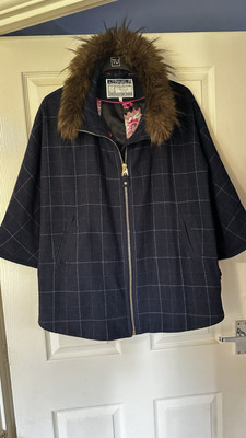 Joules Zip Fur Trim Cape Tweed Size Large  | eBay | eBay UK