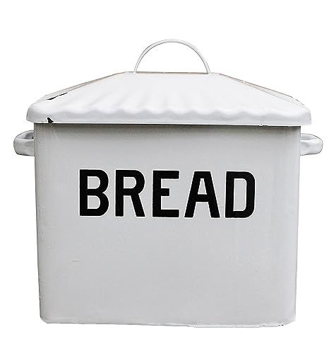 Creative Co-op Enameled Metal Bread Box, White | Amazon (US)