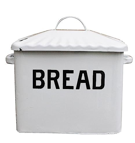Creative Co-op Enameled Metal Bread Box, White | Amazon (US)