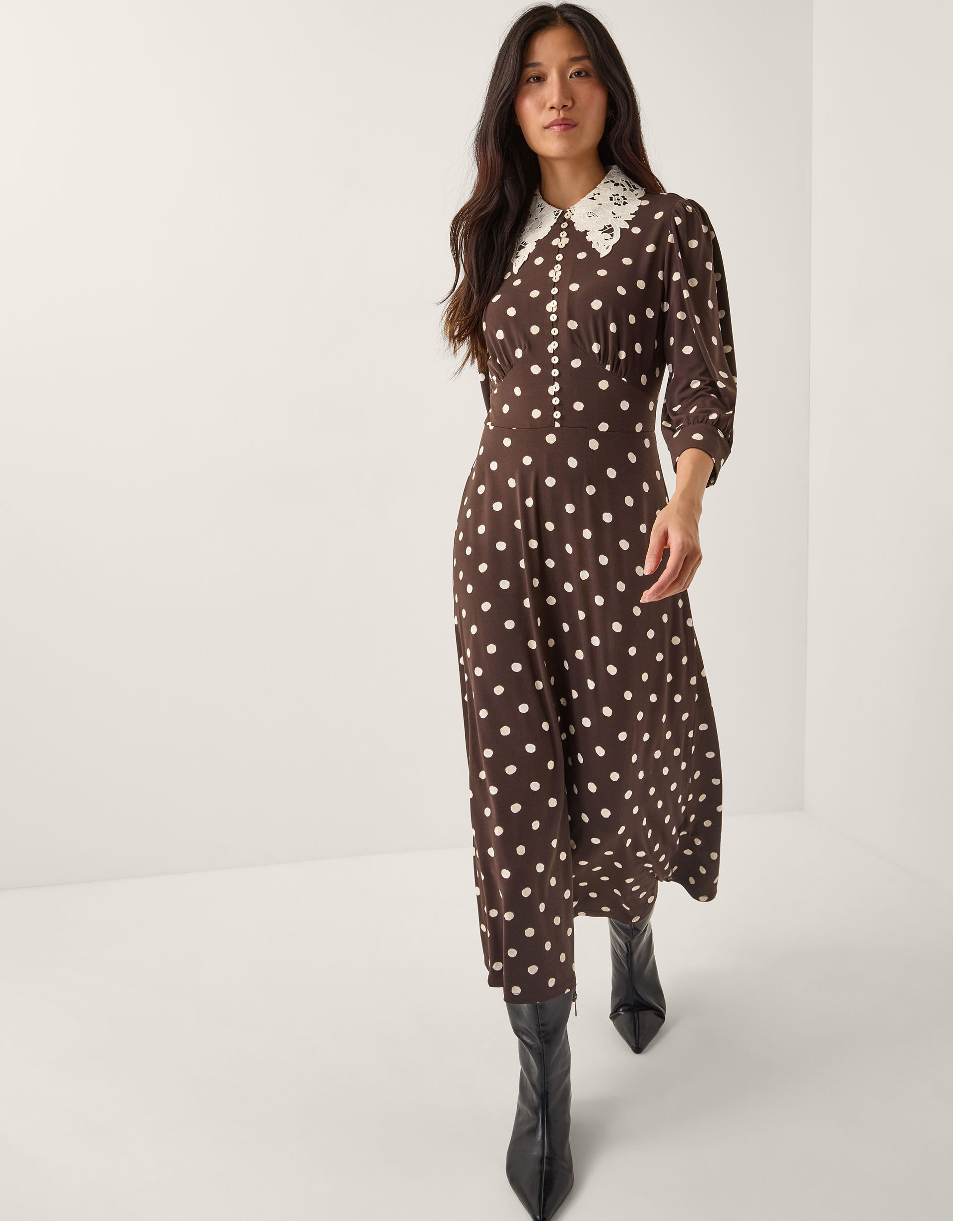 Paris Polka Dot Jersey Midi Dress Brown | Monsoon (UK)