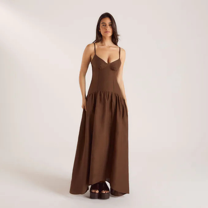 Drop-Waist Linen Maxi Dress - Chocolate | Lounge (UK)