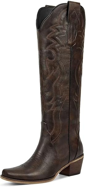 wetkiss Cowboy Boots for Women Knee High, Low Heeled Stable and Comfortable | Amazon (US)