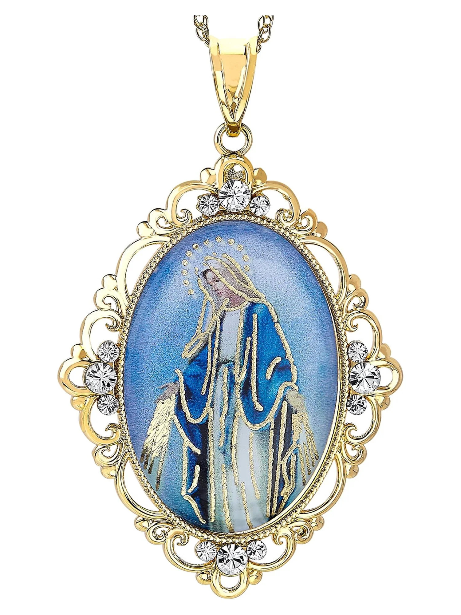 Brilliance Fine Jewelry Sterling Silver and 18K Gold Plated Virgin Mary with Crystal Pendant, 18"... | Walmart (US)