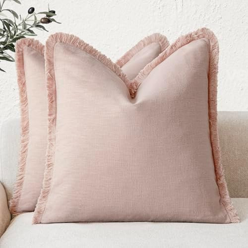 Foindtower Set of 2 Decorative Linen Fringe Throw Pillow Covers Boho Farmhouse Cushion Cover with... | Amazon (US)