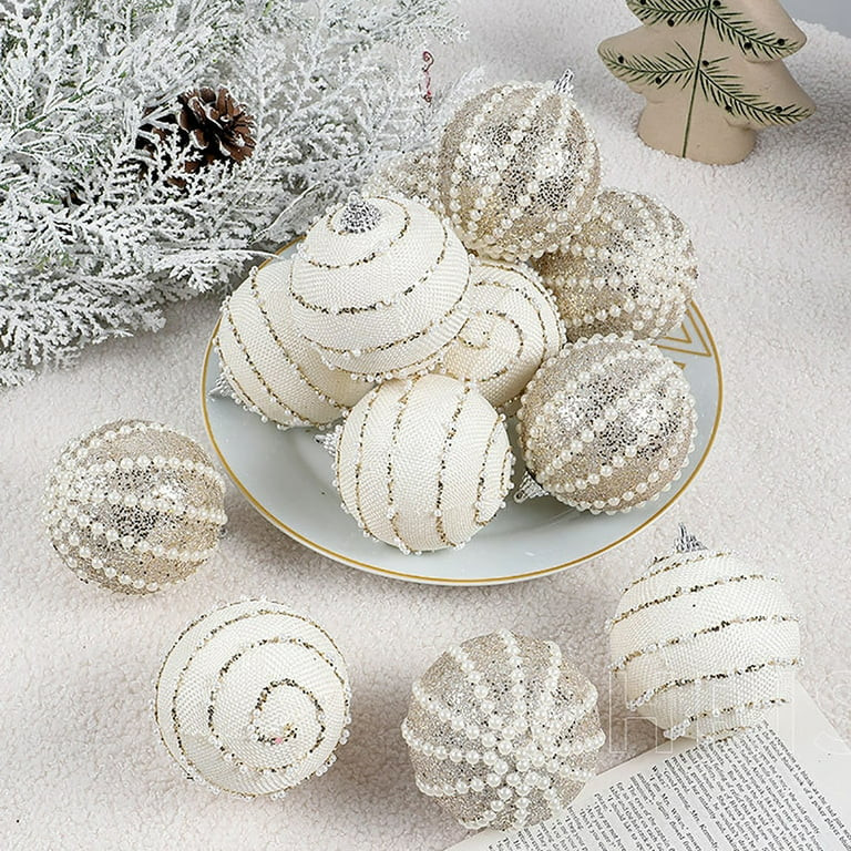 12Pcs Big Shatterproof Christmas Ball Ornaments White Champagne Glitter Christmas Tree Hanging Ba... | Walmart (US)