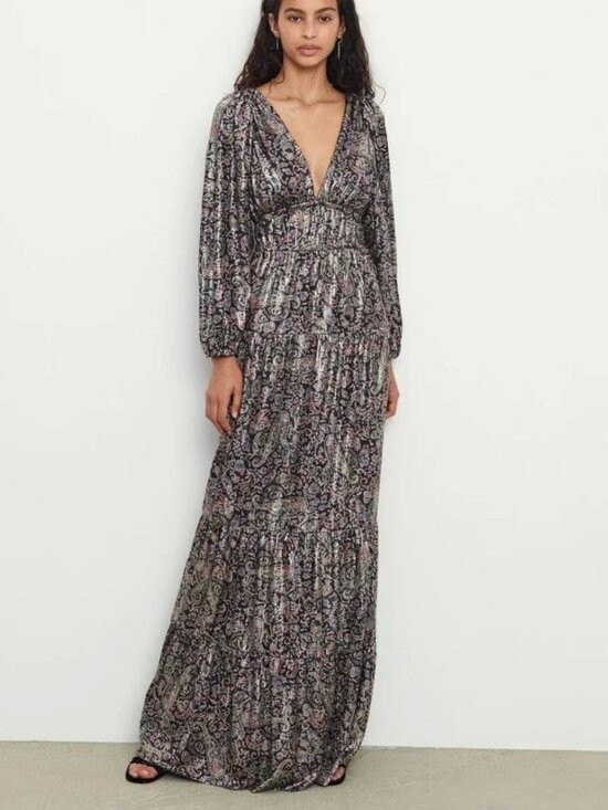 ba&sh | Glady Tiered Metallic Paisley-Print Maxi Dress | Poshmark