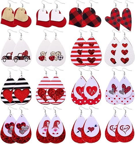 Biokia Valentine Earrings For Women Dangle Layered Buffalo Plaid Earrings Lightweight Faux Leathe... | Amazon (US)