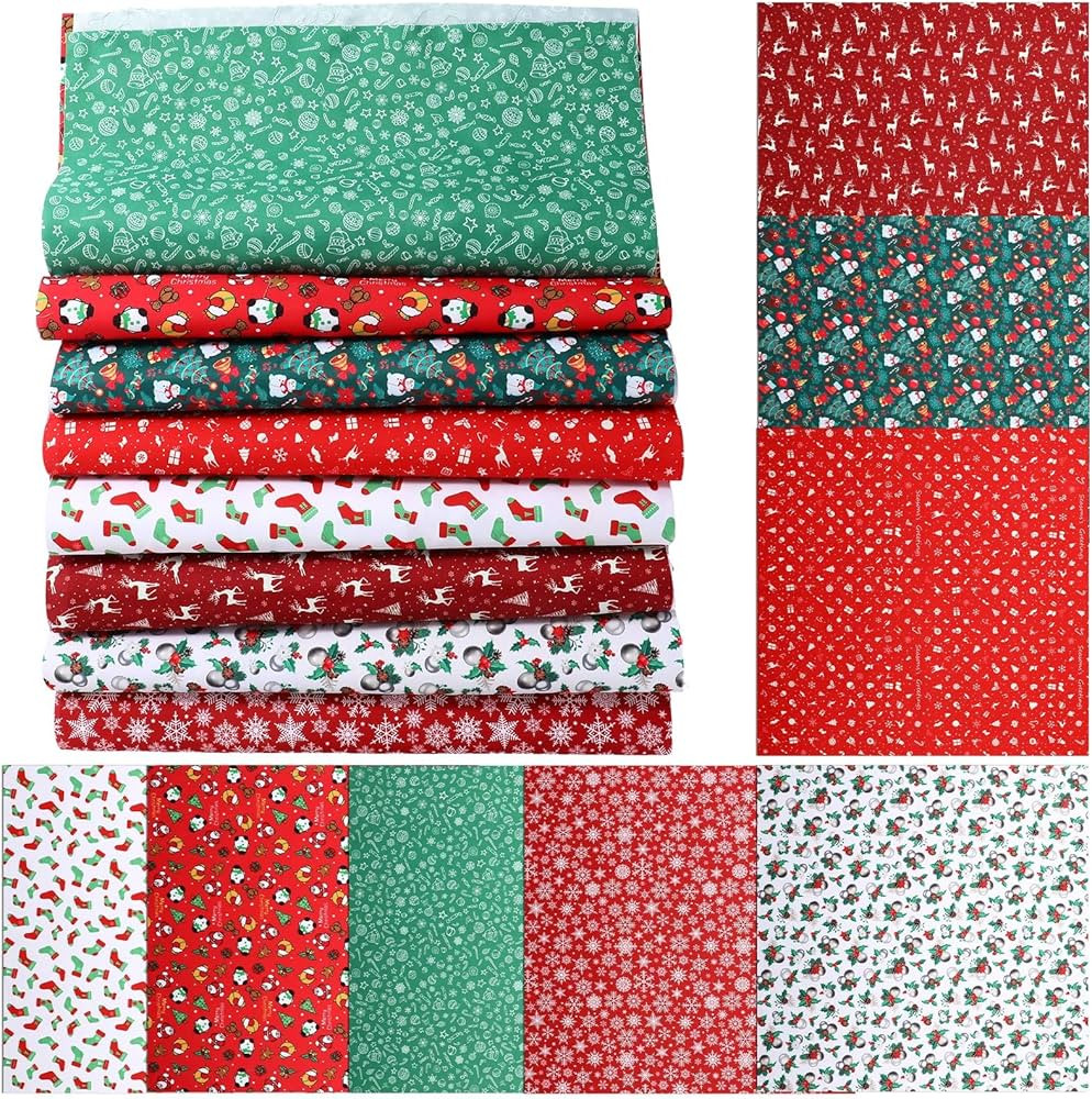 Panelee 8 Pcs 20 x 20 Inches Christmas Fabric Quilting Christmas Fabric Bundles Precut Fabric Squ... | Amazon (US)