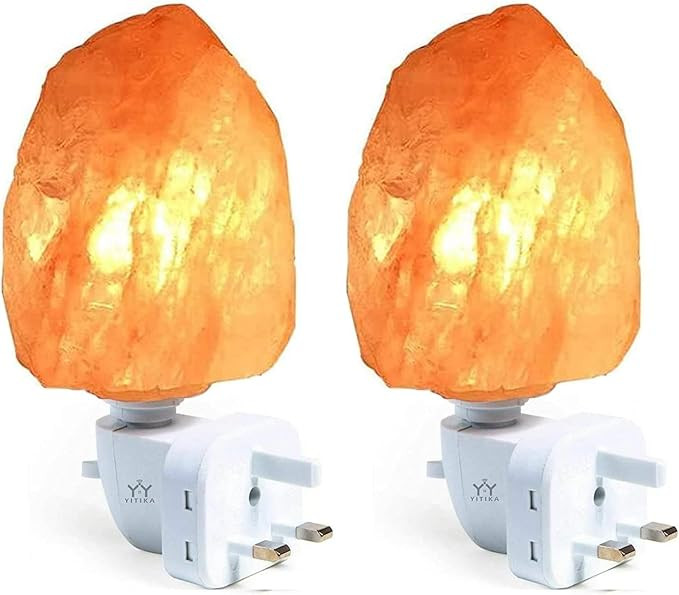2 Pack Natural Himalayan Salt Lamp, Crystal Salt Night Light lamp, Warm Orange Nursery Night Ligh... | Amazon (UK)