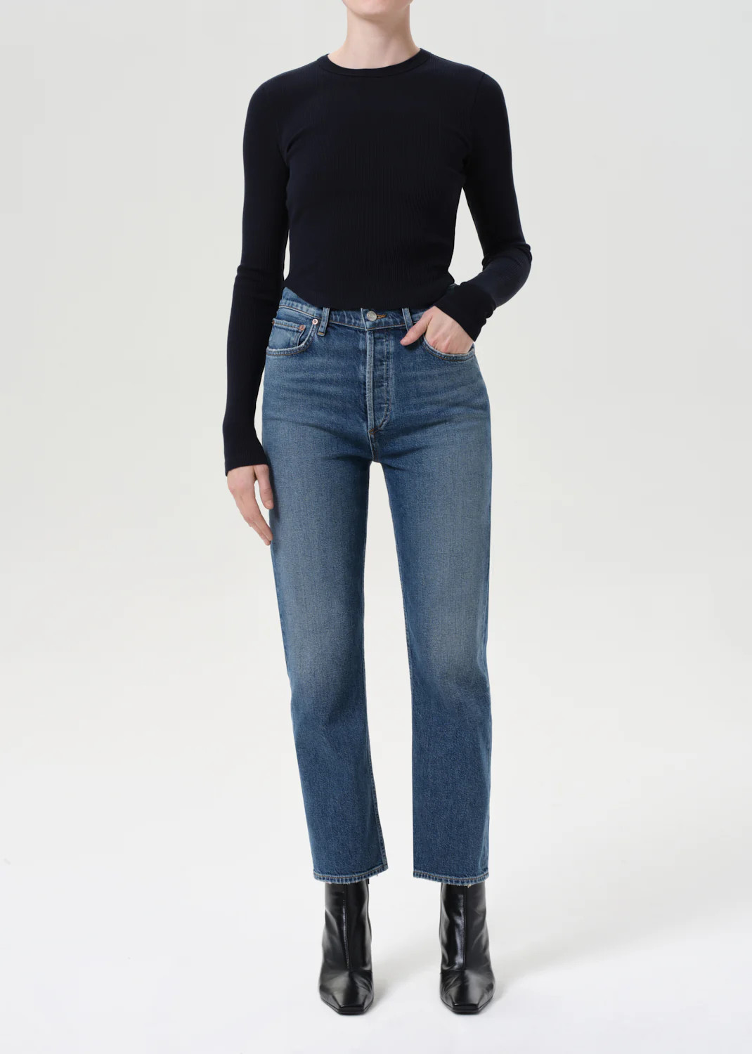 90's Pinch Waist Crop (Comfort Stretch) in Overcast | AGOLDE