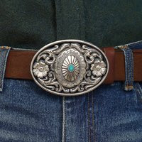 Turquoise Western Belt Buckle Engraved Silver Oval Cabochon | Etsy (US)