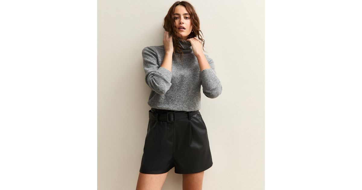 Black Faux Leather Belted Shorts | New Look | New Look (UK)