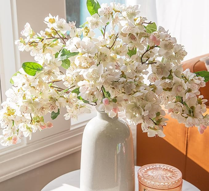 6PCS Cherry Blossom Branches Fake Flowers for Vase Spring Decoration, 21.85 Inches Artificial Sil... | Amazon (US)