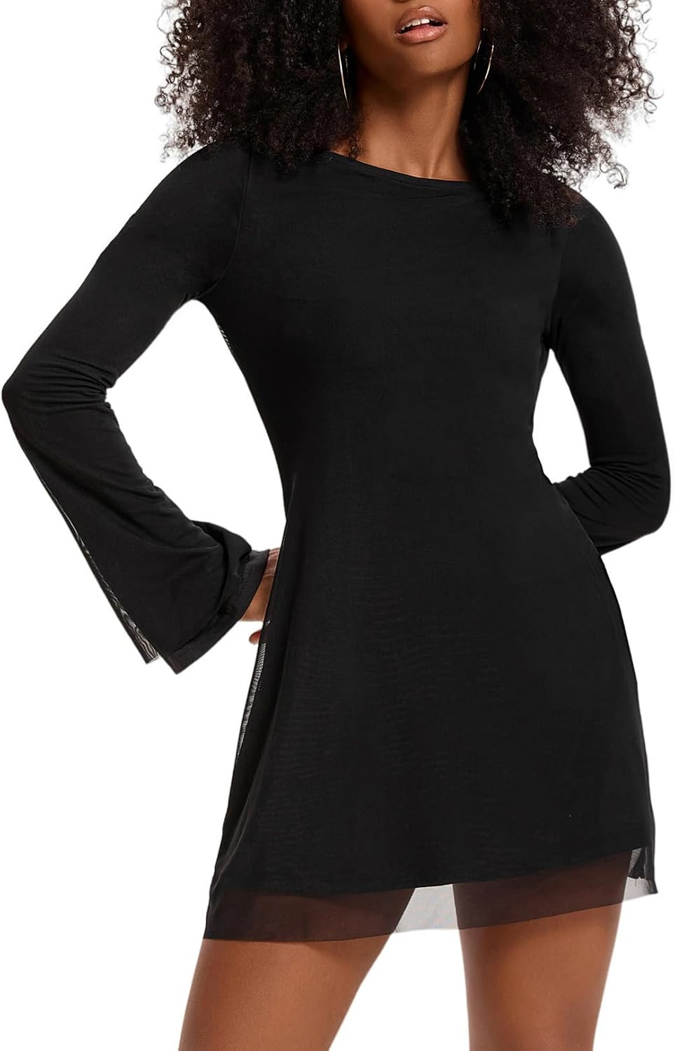 Topcloset Women's Fall Long Sleeve Mini Dress Boat Neck Going Out Cocktail Bell Sleeve Dresses Date Night Outfits | Amazon (US)