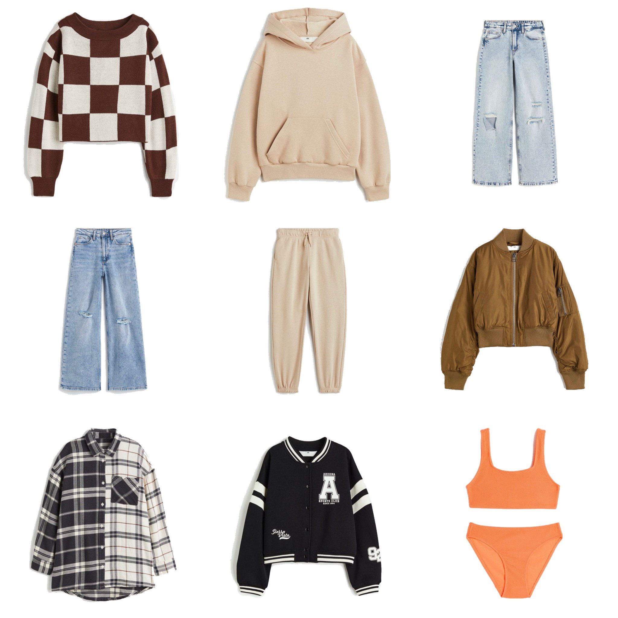 H&M Girls Clothing
1. Oversized Sweater
2. Oversized Hoodie
3. Wide Leg Low Jeans
4. Wide Leg High Jeans 
5. Joggers
6. Padded Bomber Jacket
7. Oversized Shirt 
8. Oversized Baseball Jacket 
9. Textured Bikini 

#LTKkids #LTKfit #LTKFind