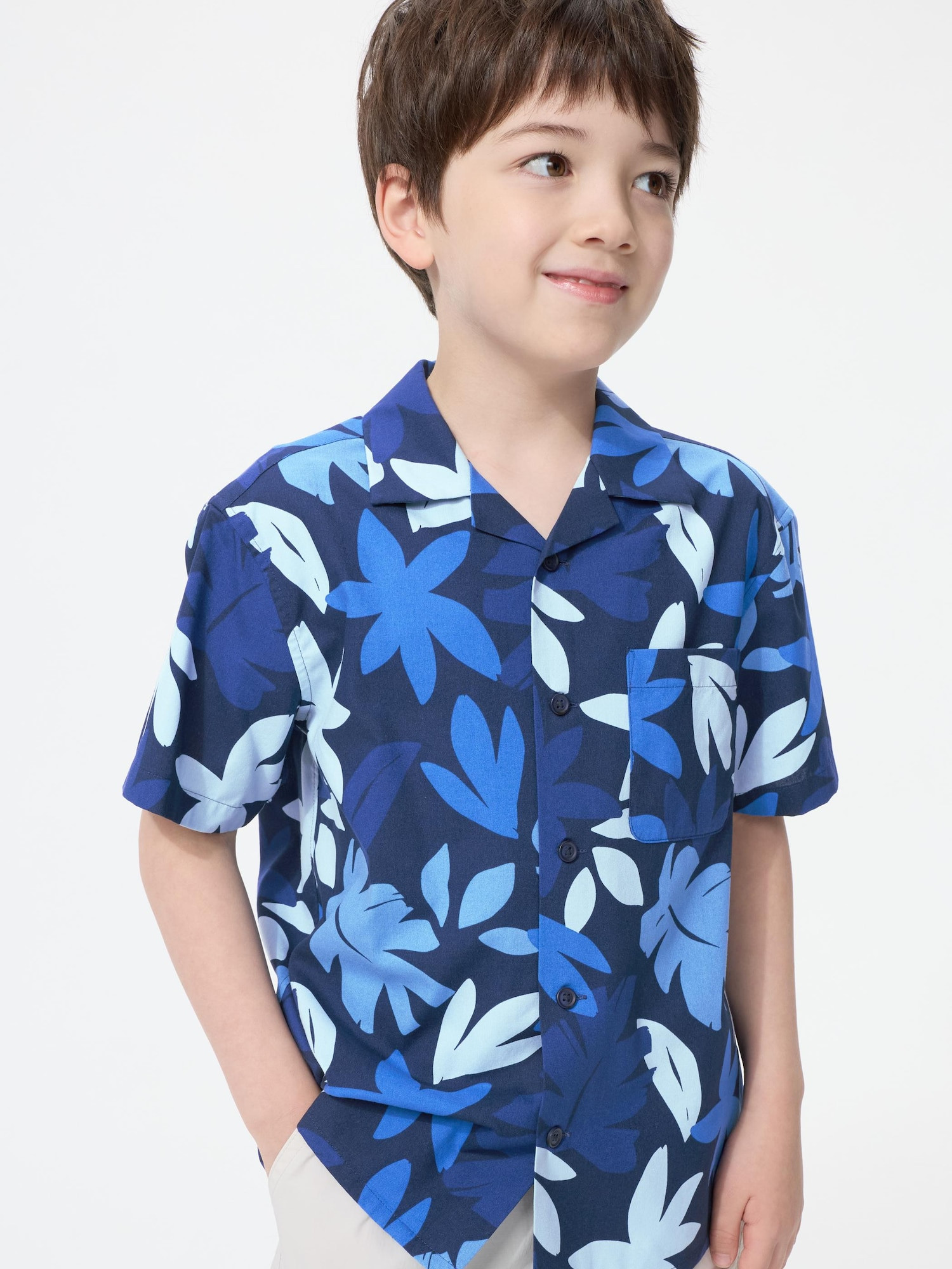 Kids's Open Collar Shirt Short Sleeve Print Blue 9-10Y UNIQLO US | UNIQLO (US)