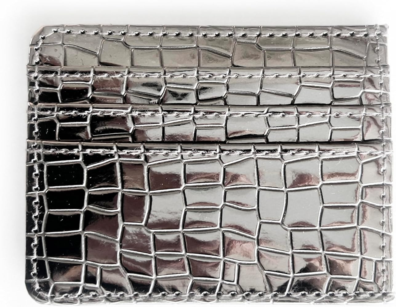 Super Shiny Slim Credit Card Holder Mini Front Pocket Wallet in Mirror Metallic Faux Crocodile pa... | Amazon (US)