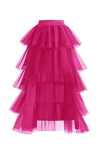 Women High Waist High Low Layered Tulle Skirt Spectial Occasion Skirt for Women Fuchsia | Amazon (US)