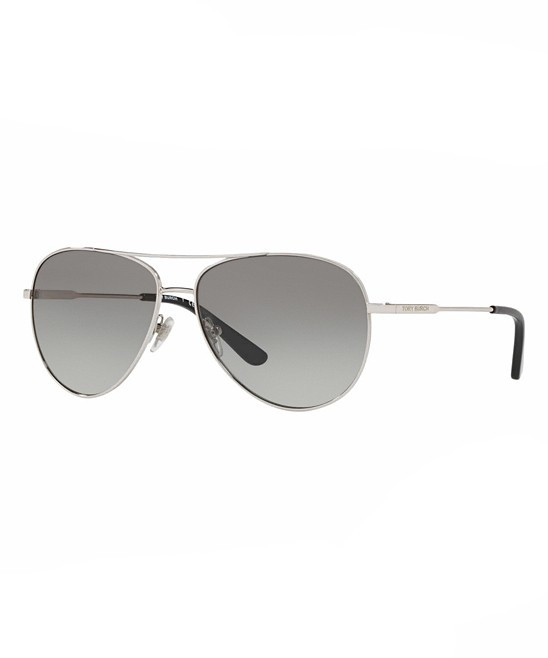 Tory Burch Women's Sunglasses SILVER/GREDIENT - Silvertone & Gray Aviator Sunglasses | Zulily