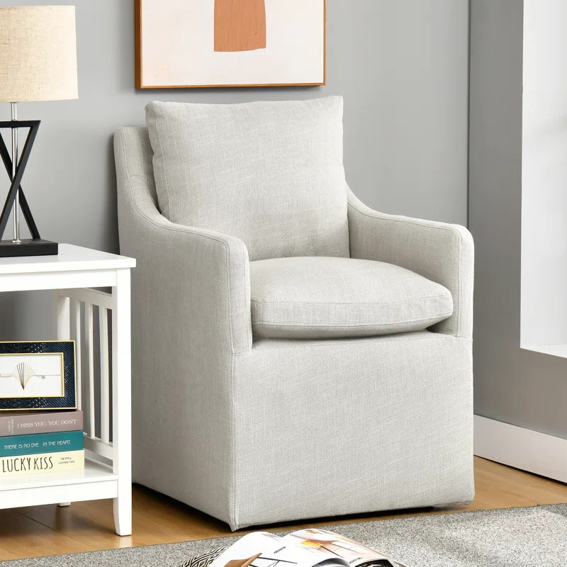 24" Wide Country Farmhouse Linen Down Fill Upholstered Dining Armchair | Wayfair North America