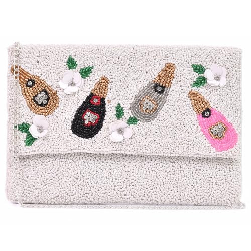 DARDOZI White Champagne Beaded Clutch Bag, Crossbody Bag, Seed Bead Clutch Bag, Boho Handbag, Pink, Gift for Her | Amazon (US)