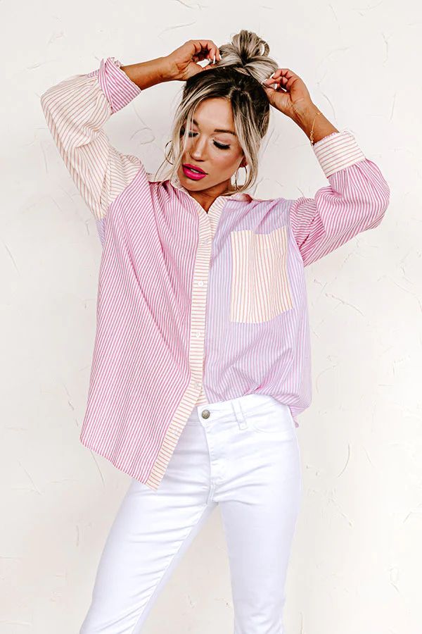 Pure Peace Stripe Button Up In Pink | Impressions Online Boutique