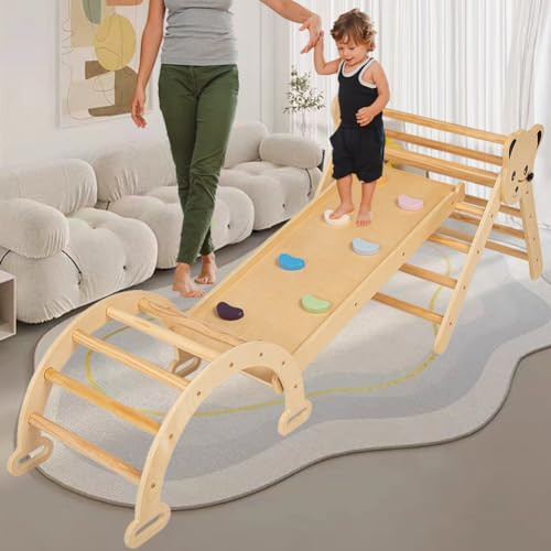 Pickler Pikler Triangle Set Climber 3 Piece Climbing Gym, woodandhearts Montessori Climbing Set Toys Play Structure Jungle Gym Slide,Indoor Wooden Climbing Arch Toy Climb for Toddlers Baby Kids Infant | Amazon (US)
