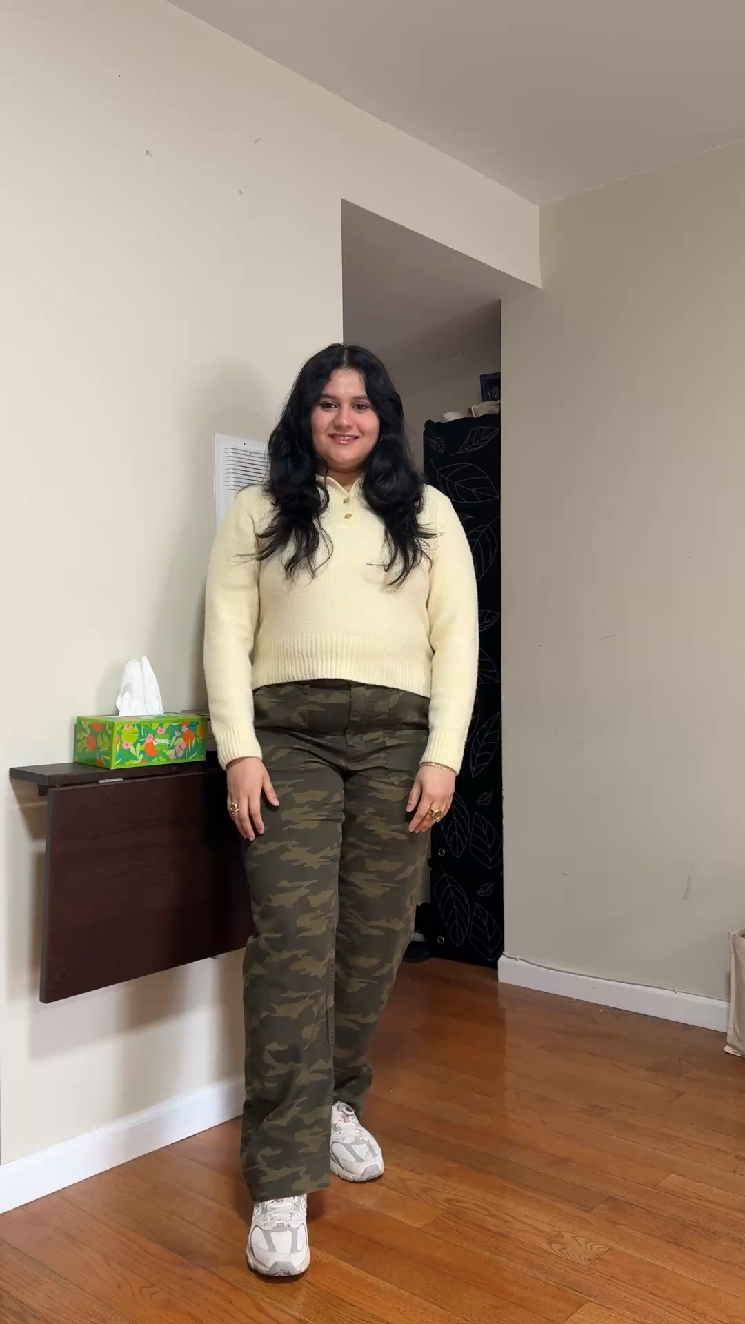 Butter yellow top, camo pants, and new balance sneakers 

#LTKSpringSale #LTKootd #LTKMidsize