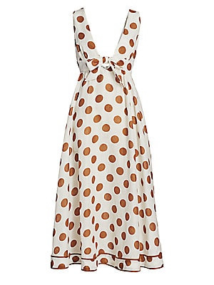 Empire Tie-Front Polka Dot Midi Dress | Saks Fifth Avenue