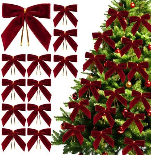 12PCS Red Velvet Bows for Christmas Tree, Bows for Christmas Tree, Garland Red Velvet Bow Ornamen... | Amazon (US)