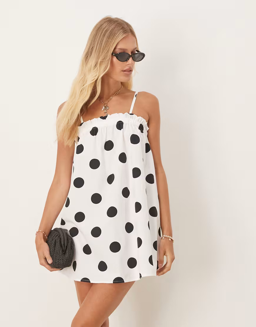 ASOS DESIGN poplin trapeze mini dress in polka dot-Multi | ASOS (Global)