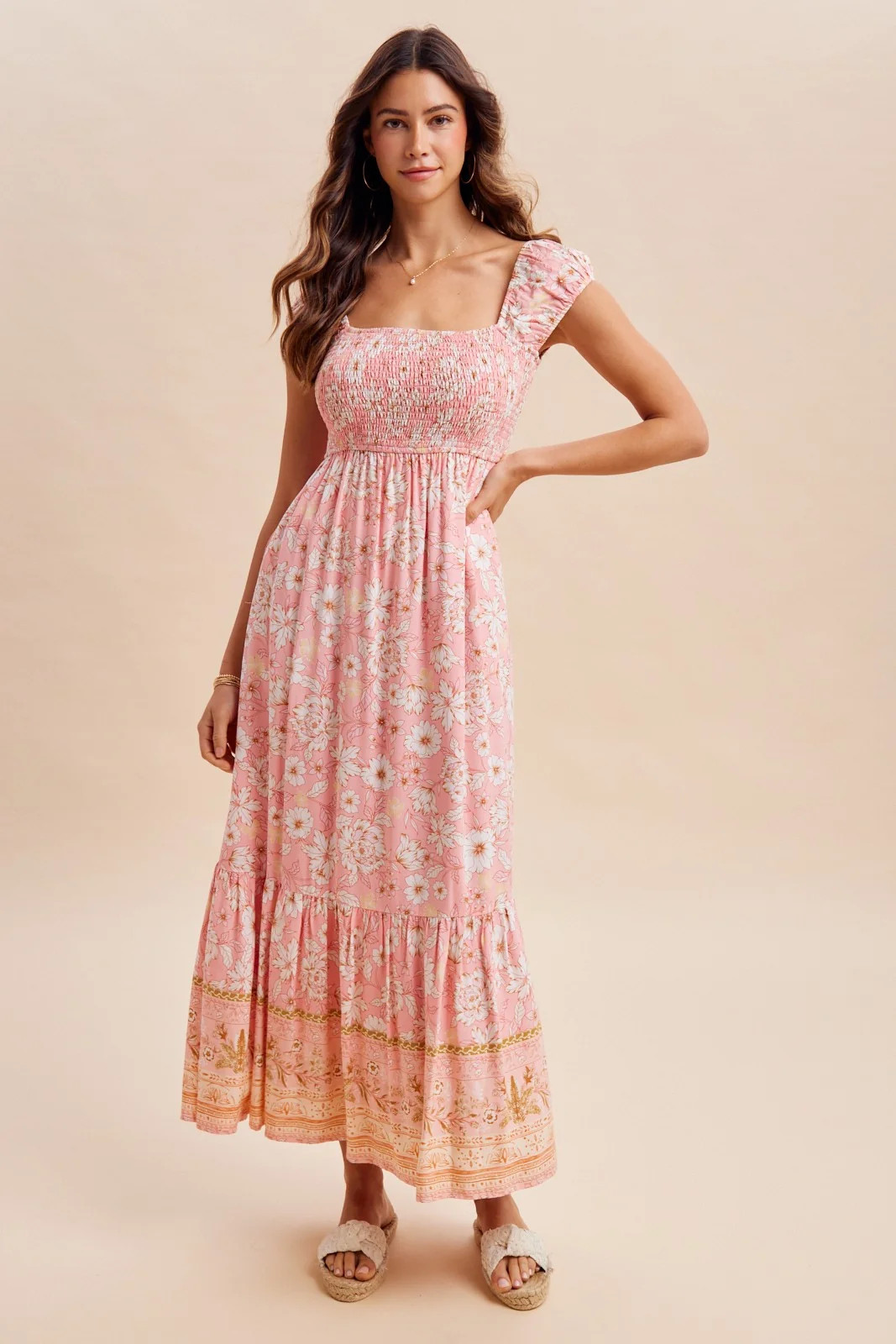 Pink Floral Smocked Maxi Dress - Large | PinkBlush Maternity