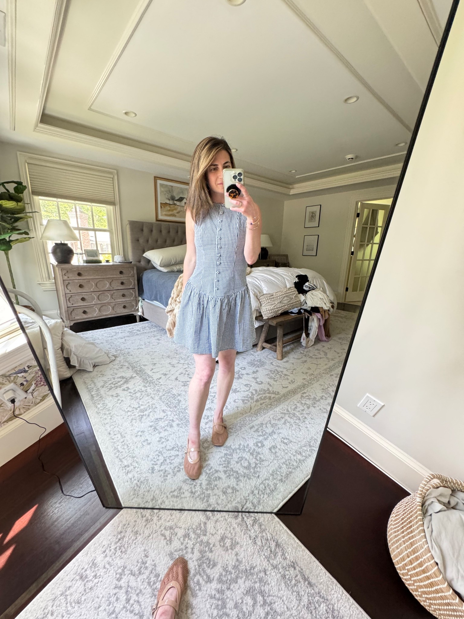 Demure Button dress low back dropped waist with  mesh flats 

#LTKSeasonal #LTKPetite #LTKSummerEdit