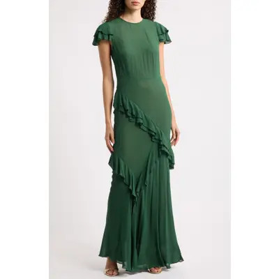 Reformation Camila Handkerchief Hem Midi Dress in Evergreen at Nordstrom, Size 4 | Nordstrom