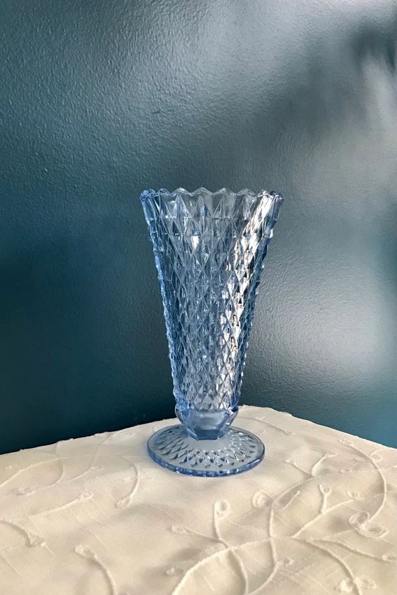 Indiana Diamond Point Vase  Trumpet Shape  Footed Regal Blue - Etsy | Etsy (US)