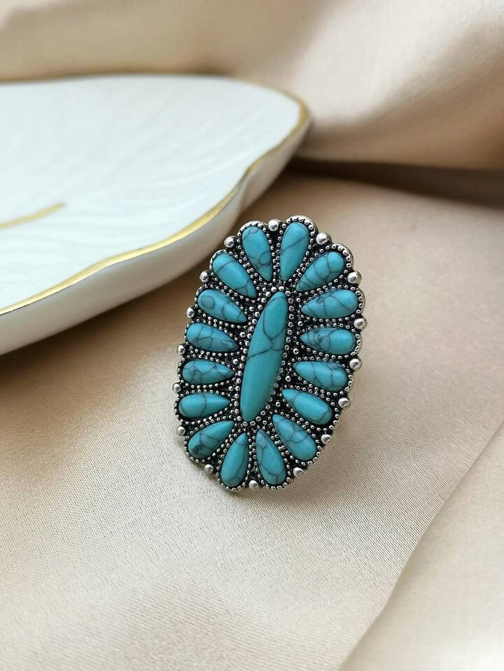 1pc Vintage Turquoise Decor Ring For Women For Daily Decoration Summer Vacation | SHEIN