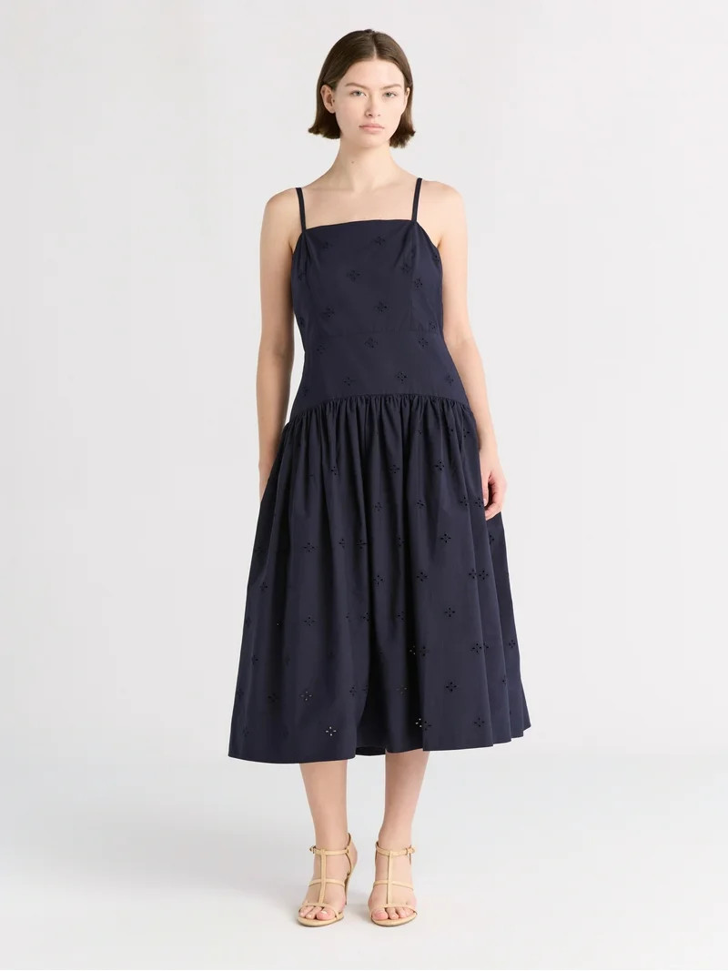 Free Assembly Women's and Women's Plus Sleeveless Cotton Eyelet Midi Dress, Sizes XS-4X | Walmart (US)