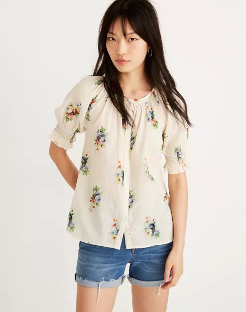 Smocked Button-Down Top in Classic Corsage | Madewell