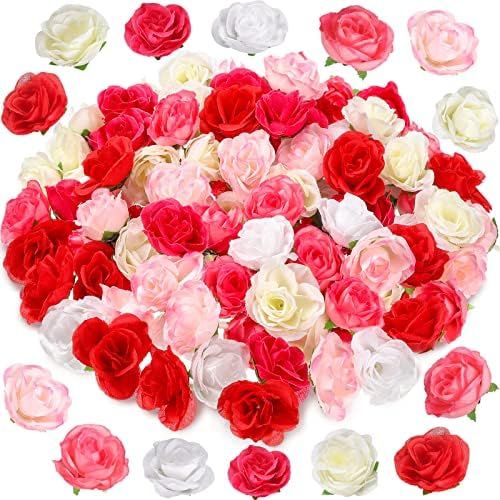 102 Pieces Fake Rose Flower Heads 1.4 Inch Mini Artificial Silk Rose Head for Crafts Wedding Home De | Amazon (US)