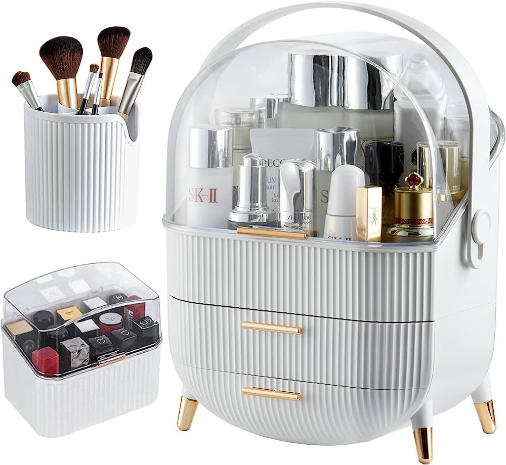 CANITORON Makeup Storage Organizer,Cosmetics Display Case with Brush,Lipstick Organizer and Trans... | Amazon (US)