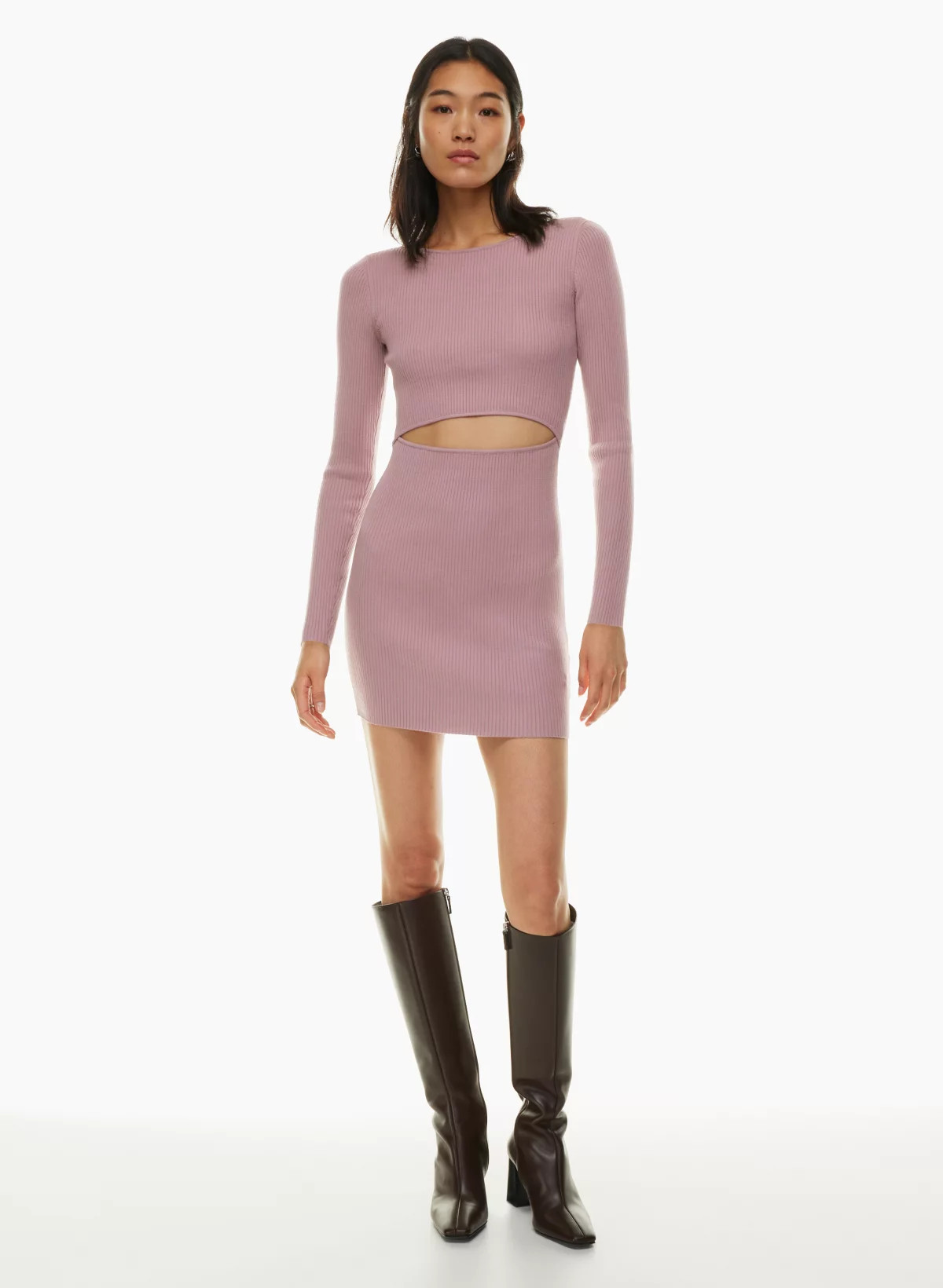CUTOUT KNIT LONGSLEEVE MINI DRESS | Aritzia